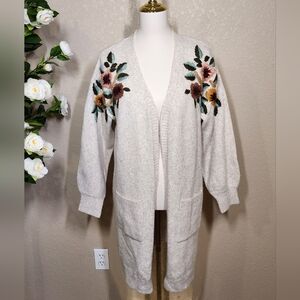Boundless North Women’s Floral Embroidered Long Cardigan Sweater Size Small